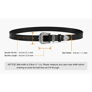 Black Belt Women - 1.1" CR Western Belts For Woman Leather Belts Cowboy Belt - Country Belts For Women with Vintage Buckle for Jeans