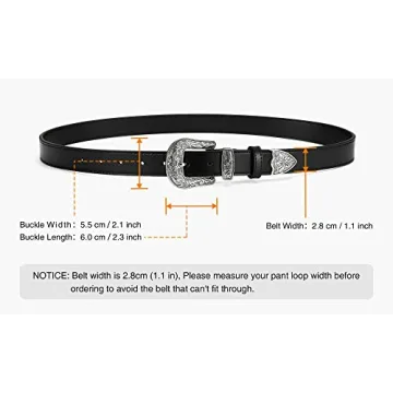 Black Belt Women - 1.1" CR Western Belts For Woman Leather Belts Cowboy Belt - Country Belts For Women with Vintage Buckle for Jeans