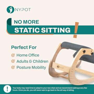 NYPOT Ergonomic Kneeling Chair - Rocking Office Chair Adjustable Stool - Knee Chair Posture Chair - Wooden Desk Chair, Ergonomic Chair for Home Office, Office Chair for Back Pain (Grey)