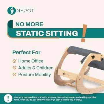 NYPOT Ergonomic Kneeling Chair - Rocking Office Chair Adjustable Stool - Knee Chair Posture Chair - Wooden Desk Chair, Ergonomic Chair for Home Office, Office Chair for Back Pain (Grey)
