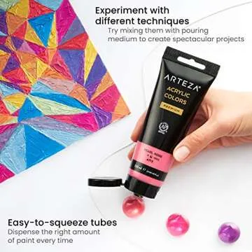 Arteza Set of 8 Metallic Acrylic Paints for Artists