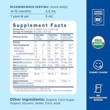 Mommy's Bliss Organic Baby Elderberry Drops, Immune Support with Vitamins, Prebiotics, Zinc & Organic Echinacea, Age 4 Months +, 3 Fl Oz (36 Servings)