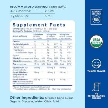 Mommy's Bliss Organic Baby Elderberry Drops, Immune Support with Vitamins, Prebiotics, Zinc & Organic Echinacea, Age 4 Months +, 3 Fl Oz (36 Servings)