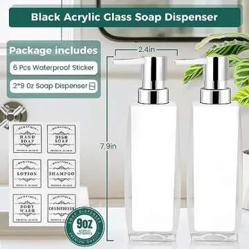 Memanque White Soap Dispenser Bathroom,2 Pack Acrylic Kitchen Hand and Dish Soap Dispenser Set, Bathroom Soap and Lotion Dispenser,Refillable Liquid Soap Dispenser