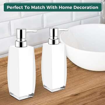 Memanque White Soap Dispenser Bathroom,2 Pack Acrylic Kitchen Hand and Dish Soap Dispenser Set, Bathroom Soap and Lotion Dispenser,Refillable Liquid Soap Dispenser