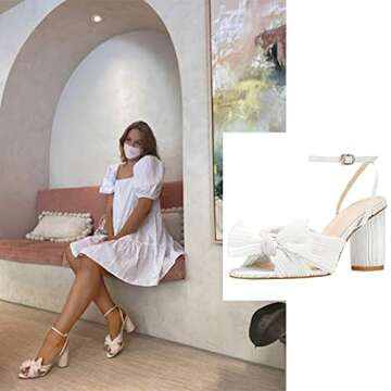 MUCCCUTE Women's Bow Knot Heeled Sandals Ankle Buckle Strap Chunky Heeled Open-toe Comfortable Wedding Party Fashion Heeled