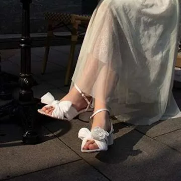 MUCCCUTE Women's Bow Knot Heeled Sandals Ankle Buckle Strap Chunky Heeled Open-toe Comfortable Wedding Party Fashion Heeled