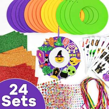24 Sets Halloween Foam Wreath Decorations Sign Craft Kit for Kids, Jack-O-Lantern Ghost Spider Bat M...
