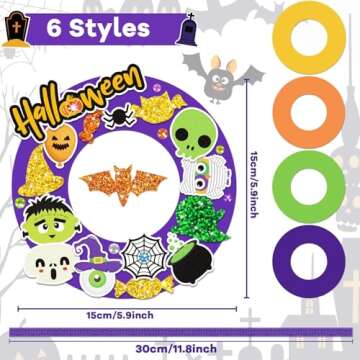 24 Sets Halloween Foam Wreath Decorations Sign Craft Kit for Kids, Jack-O-Lantern Ghost Spider Bat Monster Stickers for Kids Ages5 4 8 10, Art Gift Party Favors Trick-or-Treat Front Door Decoration