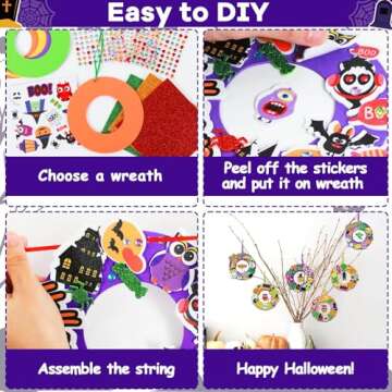 24 Sets Halloween Foam Wreath Decorations Sign Craft Kit for Kids, Jack-O-Lantern Ghost Spider Bat Monster Stickers for Kids Ages5 4 8 10, Art Gift Party Favors Trick-or-Treat Front Door Decoration