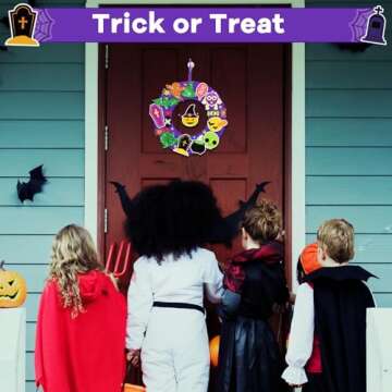 24 Sets Halloween Foam Wreath Decorations Sign Craft Kit for Kids, Jack-O-Lantern Ghost Spider Bat Monster Stickers for Kids Ages5 4 8 10, Art Gift Party Favors Trick-or-Treat Front Door Decoration