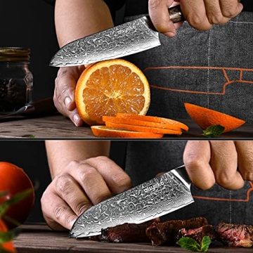 aisyoko Santoku Knife 5 inches-Japan VG-10 Super Steel 67 Layer Damascus Steel-Sharp Kitchen Knife-Luxury Gift Box with Colored Wooden Handle-With Scabbard