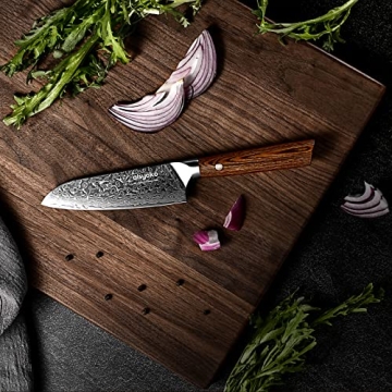 aisyoko Santoku Knife 5 inches-Japan VG-10 Super Steel 67 Layer Damascus Steel-Sharp Kitchen Knife-Luxury Gift Box with Colored Wooden Handle-With Scabbard