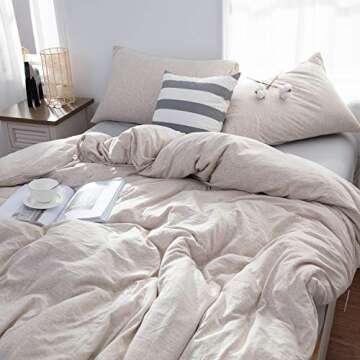 LIFETOWN 100% Jersey Knit Cotton Duvet Cover Set T-Shirt Feel Bedding Set Ultra Soft Wrinkle-Free (Heathered Oatmeal Beige, King)