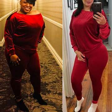 Fixmatti Red Velour Two Piece Cold Shoulder Sweatset