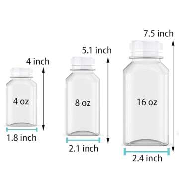 Axe Sickle 6 Pcs 4 Ounce Juice Bottles Plastic Milk Bottles Bulk Beverage Containers with Tamper Evident Caps Lids White for Milk, Juice, Drinks and Other Beverage Containers