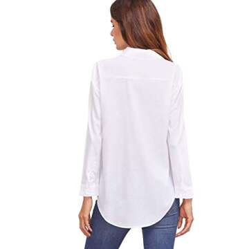 SweatyRocks Women's Long Sleeve V Neck Button Down Collar Blouse Shirt Top White S.