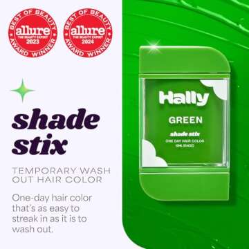 Hally Hair Temporary Hair Color, Shade Stix (Green) - 12 ml Washable Hair Chalk for Kids, Teens & Ad...