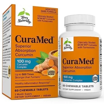Terry Naturally CuraMed 100mg Curcumin Complex - 60 Chewable Tablets with Turmeric Essential Oil for...