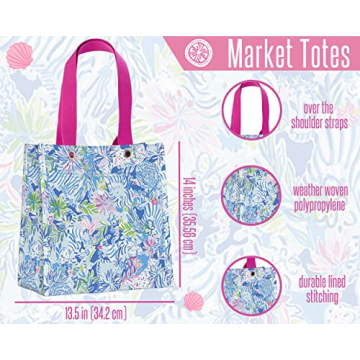 Lilly Pulitzer Market Shopper Bag, Reusable Grocery Tote with Comfortable Shoulder Straps, Lion Around