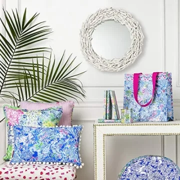 Lilly Pulitzer Market Shopper Bag, Reusable Grocery Tote with Comfortable Shoulder Straps, Lion Around