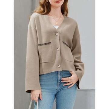 Saodimallsu Womens Button Down Cardigan V Neck Open Front Fall Trendy Loose Knit Long Sleeve Sweater...