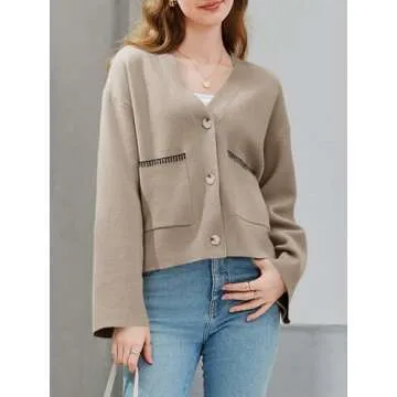 Saodimallsu Womens Button Down Cardigan V Neck Open Front Fall Trendy Loose Knit Long Sleeve Sweater...