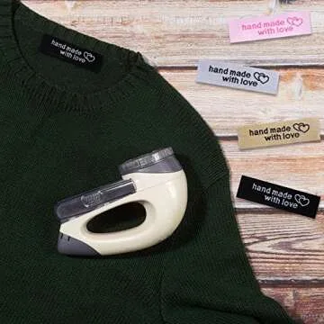 120 Pieces Personalized Sewing Labels Sew on Clothing Labels Handmade Interlocking Heart Pattern Label Tags for Handmade Items Clothes, White, Black, Pink, Brown