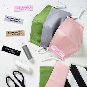 120 Pieces Personalized Sewing Labels Sew on Clothing Labels Handmade Interlocking Heart Pattern Label Tags for Handmade Items Clothes, White, Black, Pink, Brown