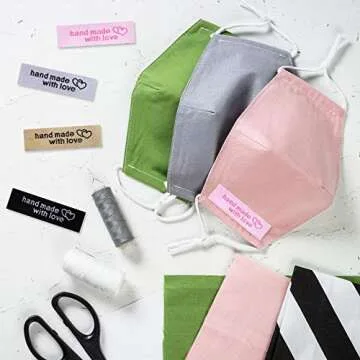 120 Pieces Personalized Sewing Labels Sew on Clothing Labels Handmade Interlocking Heart Pattern Label Tags for Handmade Items Clothes, White, Black, Pink, Brown