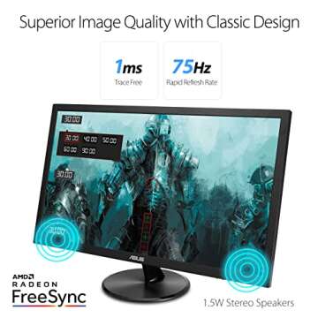ASUS VP248QG 24” Full HD 1920x1080 1ms DP HDMI VGA Adaptive Sync/FreeSync Eye Care Monitor, BLACK