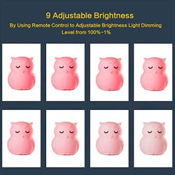 Owl Night Light for Kids Baby Silicone Night Light LED Nursery Lamp Dimmable Baby Night Light with Touch Sensor Remote Control Rechargeable 9 Colors Change Night Light for Children