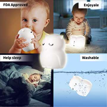 Owl Night Light for Kids Baby Silicone Night Light LED Nursery Lamp Dimmable Baby Night Light with Touch Sensor Remote Control Rechargeable 9 Colors Change Night Light for Children