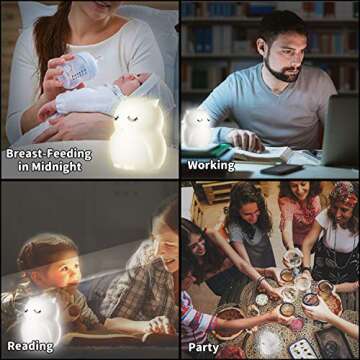 Owl Night Light for Kids Baby Silicone Night Light LED Nursery Lamp Dimmable Baby Night Light with Touch Sensor Remote Control Rechargeable 9 Colors Change Night Light for Children