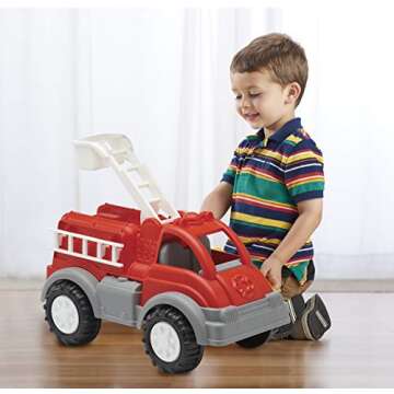 American Plastic Toys Kids’ Red Gigantic Fire Truck, Removal Ladder, Extendable Bucket, Large Knobby Wheels, Fit for Indoors & Outdoors, for Ages 2+