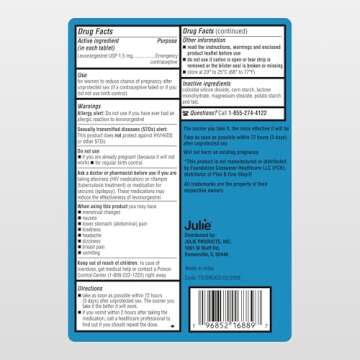 Julie Emergency Contraceptive | Levonorgestrel 1.5mg | Morning After Pill, Emergency Contraceptive P...