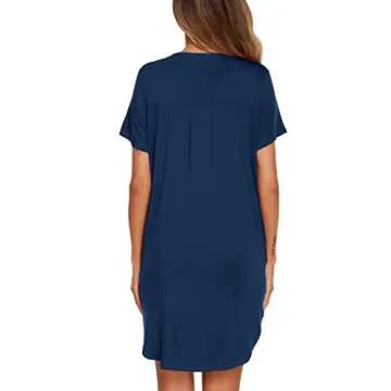 Ekouaer Night Shirts Button Down Postpartum Nightgown Ladies Sleep Dress and Comfy Nightdress Navy Blue