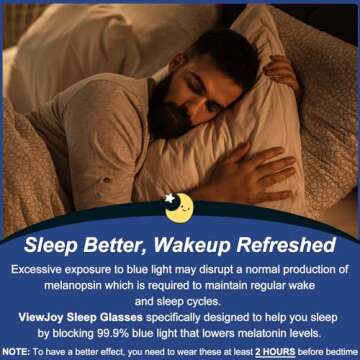 ViewJoy Sleep Glasses 99.9% Blue Light Glasses Dual AR Coatings Amber Orange Lens for Computer Gaming Reduce Eyestrain Black Frames