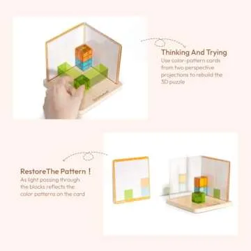 Woodtoe Rainbow Building Blocks for Kids, 3D Spatial Projection Game with 16 PCS Rainbow Gem Cubes, Montessori Stacking Toys, Educational Sensory Toy Birthday for Boys Girls 4+