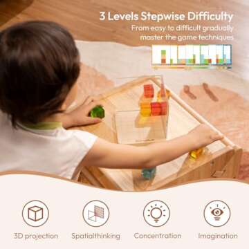 Woodtoe Rainbow Building Blocks for Kids, 3D Spatial Projection Game with 16 PCS Rainbow Gem Cubes, Montessori Stacking Toys, Educational Sensory Toy Birthday for Boys Girls 4+