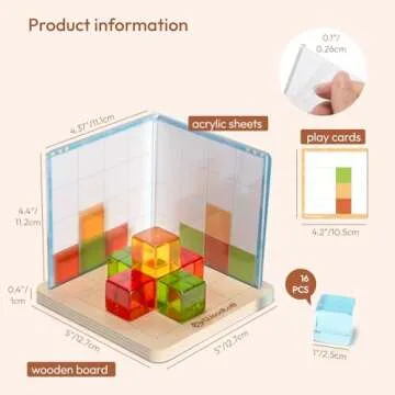 Woodtoe Rainbow Building Blocks for Kids, 3D Spatial Projection Game with 16 PCS Rainbow Gem Cubes, Montessori Stacking Toys, Educational Sensory Toy Birthday for Boys Girls 4+