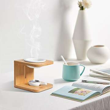 ComSaf Wooden Essential Oil Burner, Scented Wax Melt Burner with Candle Holder, Aromatherapy Aroma B...