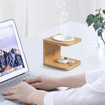 ComSaf Wooden Essential Oil Burner, Scented Wax Melt Burner with Candle Holder, Aromatherapy Aroma Burner Oil Diffuser Candle Tealight Oil Warmer Yoga Spa Home Bedroom Decor Gift, Pack of 2 White