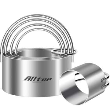 ALLTOP 5 Pieces Circle Biscuit Cutter,Professional Stainless Steel Round Cookie Cutters Tool with Ri...
