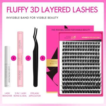 VEYESBEAUTY Lash Clusters Kit Fluffy Individual Lash Extensions Xtreme 3D Layered Volume Eyelashes kit Thin & Invisible Band Wispy Faux Mink Lash, with Cluster Lash Remover & Cleaner Kit