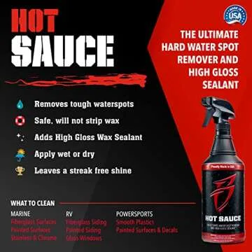 Boat Bling Hot Sauce Premium Hard Water Spot Remover w/High-Gloss Wax Sealants, 32 oz.