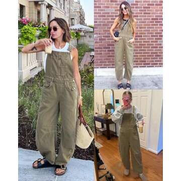 MAOECO Barrel Overalls Denim Jumpsuits for Women Casual Loose Baggy Jeans Pants Sleeveless Y2k Wide Leg Jumpers with Pockets Summer Army M