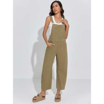 MAOECO Barrel Overalls Denim Jumpsuits for Women Casual Loose Baggy Jeans Pants Sleeveless Y2k Wide Leg Jumpers with Pockets Summer Army M