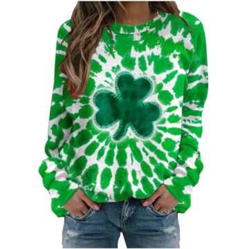 Open Box Deals St Patricks Day Shirt Women Funny 3D Print Tops Plus Size Long Sleeve Round Neck T Shirt Tshirts Dressy Trendy st Patricks Day Tops 2X