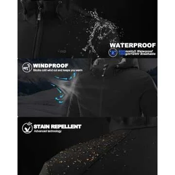 33,000ft Men's Hooded Softshell Jacket Waterproof Lightweight Insulated Windbreaker Fleece Lined Rain Shell Jacket
